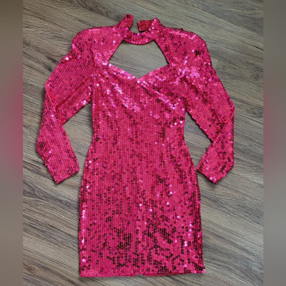 VINTAGE Pink Sequin Mini Dress SIZE 4